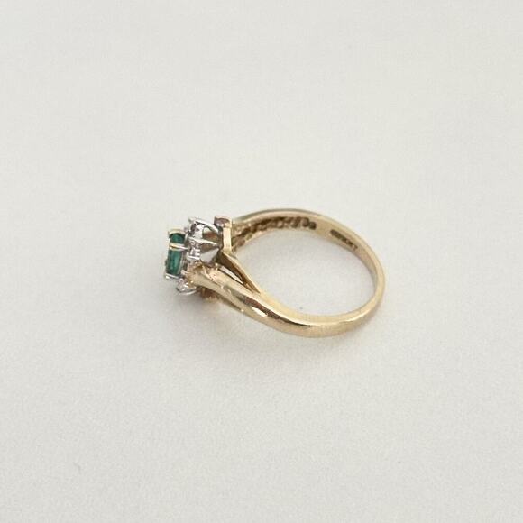10K Yellow Gold Emerald Marquise & Diamonds Accent Halo Ladies Band Ring Size 6 - Picture 4 of 14